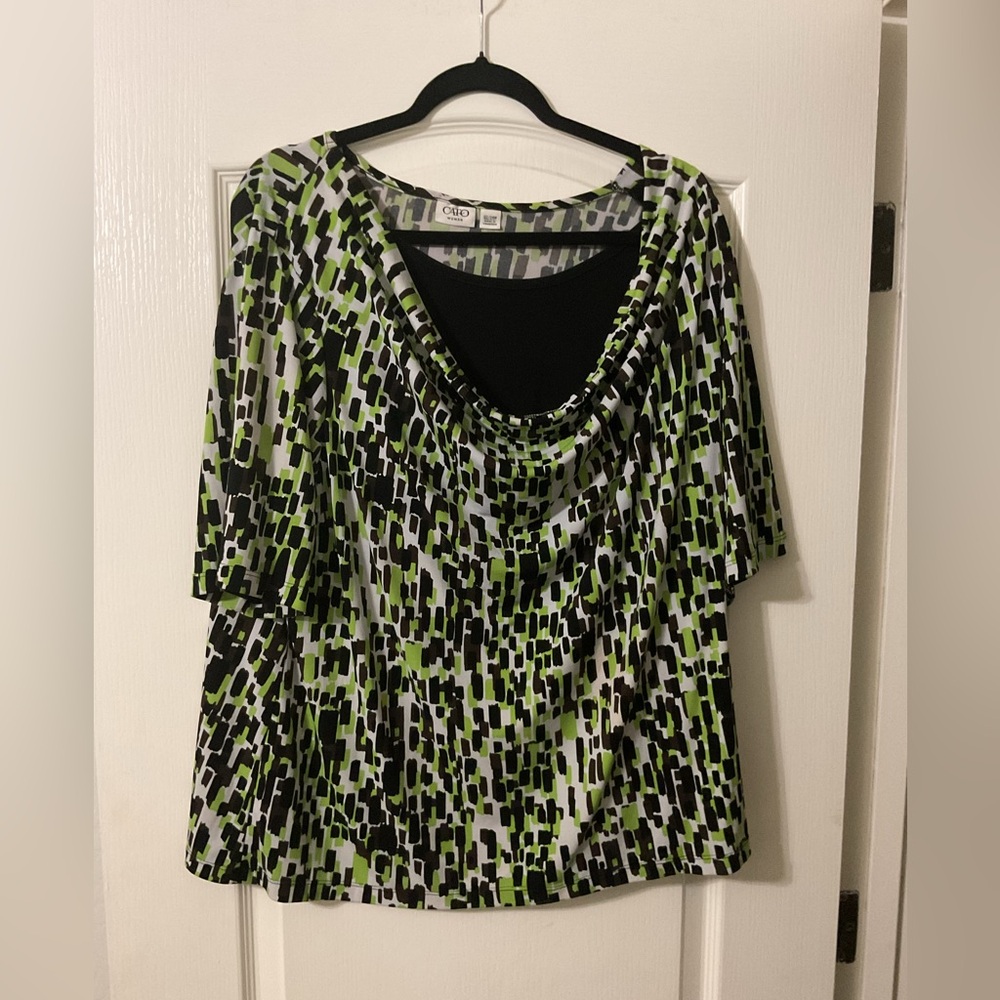 Cato Green and Black Patterned Top